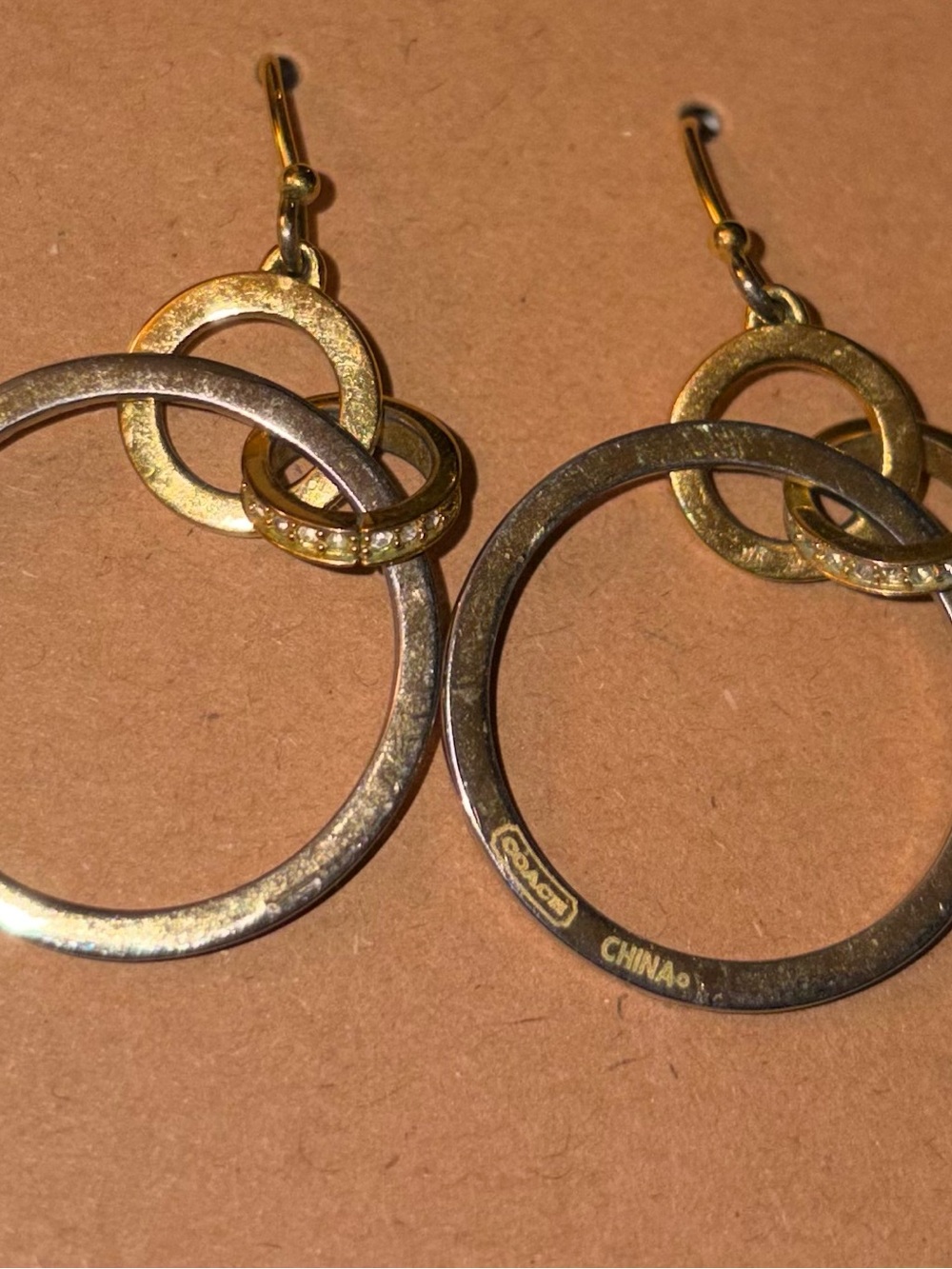 Coach Gold-Tone Double Hoop Earrings with Enamel Accents - Picture 2 of 3